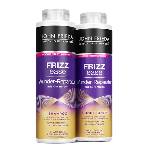 John Frieda Wunder Reparatur Shampoo / Conditioner Vorteils-Set - Inhalt: 1x Shampoo 500ml & 1x Conditioner 500 ml - Nachfüllbar - Frizz Ease Serie - Für widerspenstiges, strapaziertes Haar