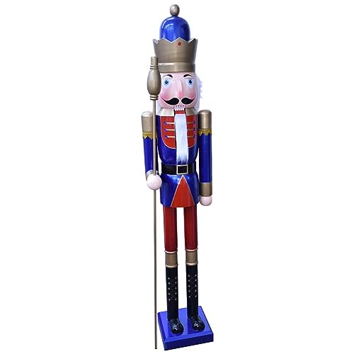BAKAJI Soldat Nussknacker Weihnachten aus Riesenholz, Höhe 106 cm, bemalt, Bärte und Haare aus Plüsch mit Mechanismus, Weihnachtsdekoration (Design 15)