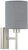 EGLO Wandlampe Pasteri, 1 flammige Textil Wandleuchte, Wohnzimmerlampe aus Metall in Silber und Stoff in Grau, E27 Fassung