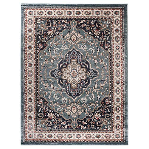 Carpeto Traditioneller Orientalischer Teppich - Kurzflor - Weicher Teppich Perser für Wohnzimmer Schlafzimmer Esszimmer - ÖKO-TEX Zertifiziert - AYLA - 140 x 200 cm - Blau