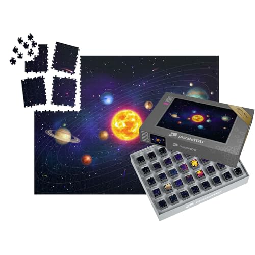 puzzleYOU: SMART Sorted® | Puzzle 1000 Teile leicht gemacht „Buntes Sonnensystem mit neun Planeten“ – aus der Puzzle-Kollektion Astronomie