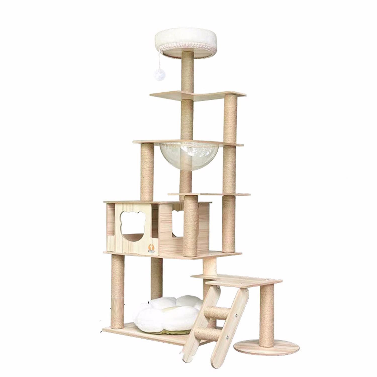 WSYKC 6 Schicht, 65 Zoll großer Katzenkletterturm, moderner Katzenbaum für große Katzen, für Innenkatzen mit Holzkatze, Hängematte und Kratzerpfosten