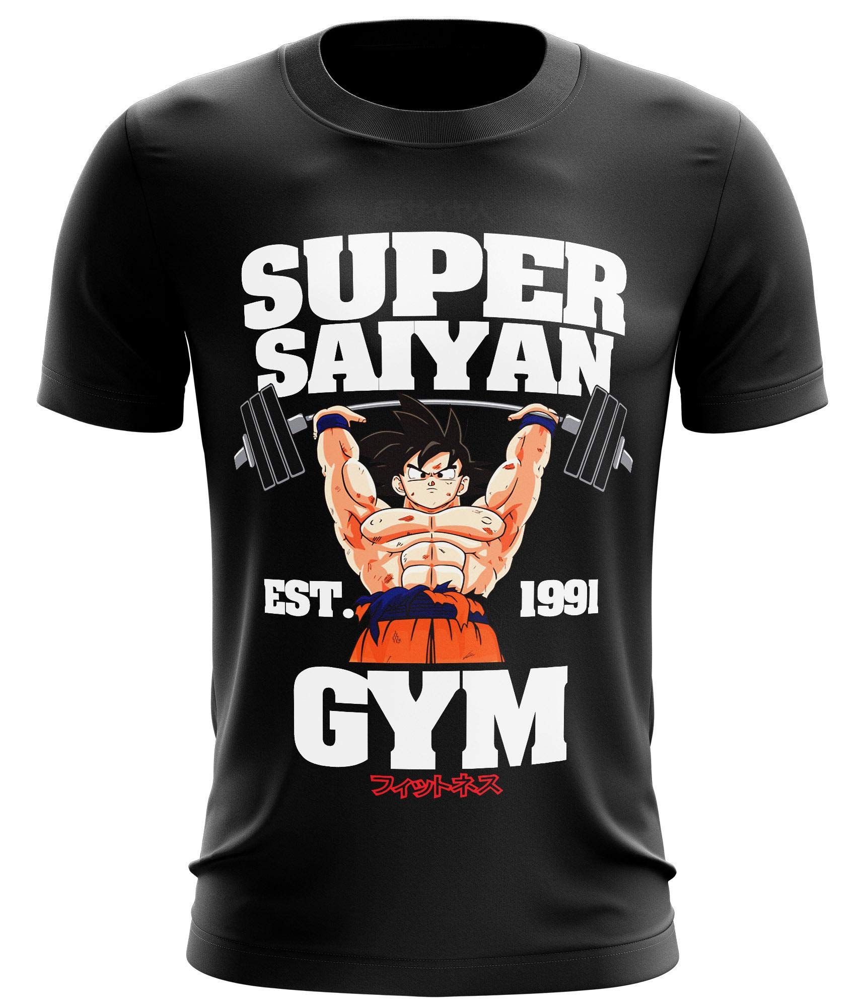 Stylotex Fitness T-Shirt Herren Sport Shirt Super Saiyan Gym est. 1991 Gym Tshirts für Performance beim Training | Männer Kurzarm | Funktionelle Sport Bekleidung, Farbe:schwarz, Größe:S