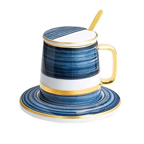 Espressotasse aus Keramik mit Deckel und Löffel, Milchkaffeetasse, Teetasse, große Kapazität, Büro-Tasse, geeignet für Zuhause, Küche, Büro, 335 ml, Kaffee-Tumbler (Farbe: A)