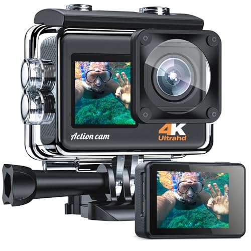 CAMWORLD Action Cam 4K 24MP Unterwasserkamera 40m wasserdichte Action-Kamera mit Doppelbildschirm Wi-Fi EIS Actioncam 170° Ultra HD Weitwinkelobjektiv Camcorder mit 2 Akkus und Zubehör Kit