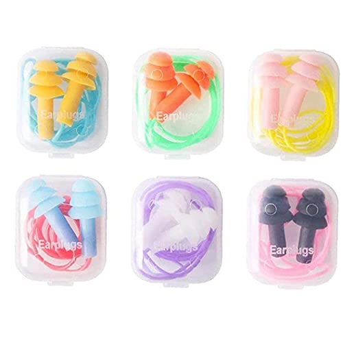 Silicone Earplugs, Spiral Earplug Rubber Noise Cancelling Ear Plugs with Cord for Swimming or Sleeping 6pairs