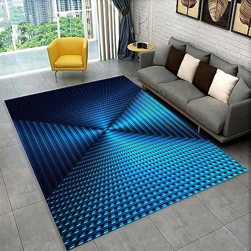 AMBATTERY 90x120cm Kurzflor Teppich 3D Optischer Täuschung Teppich Kleiner Teppich Blauer Abstrakter Plüschteppich,Teppiche Für Küche Teppiche Wohnzimmer Schlafzimmer 3D Teppich