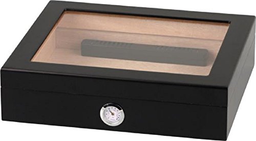 HUMIDOR schwarz matt Glasdeckel für ca. 20 Cigarren mit Hygrometer und Humidifer