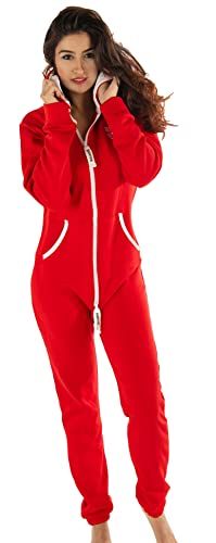 Hoppe Gennadi Damen Jumpsuit Onesie Jogger Einteiler Overall Jogging Anzug Trainingsanzug - Slim FIT, H7519 rot XS