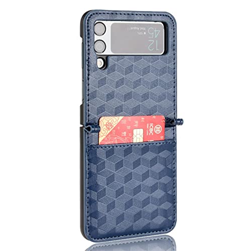 LTLGHY Schutzhülle für Samsung Galaxy Z Flip 3, Leder, Brieftaschen-Schutzhülle für Damen, harter Polycarbonat, schlanke, stoßfeste Schutzhülle, Blau