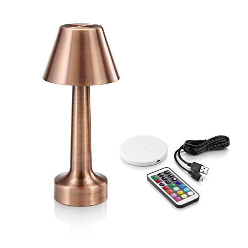 Auraglow Copper Aluminium Wiederaufladbare, ferngesteuerte, farbwechselnde, dimmbare LED Tischlampe - perfekt für Nachttische, Kaffeetische, Hotels und Restaurants