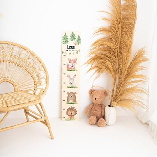 wunderwunsch - Personalisierte Messlatte Kind Holz zum Kleben oder Aufhängen - Skala 70-140cm - Süße Dekoration für Baby- & Kleinkinderzimmer