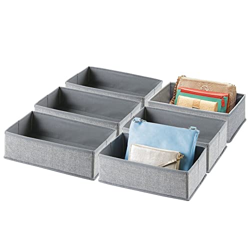 mDesign 6er-Set Aufbewahrungsbox – praktischer Schubladen Organizer für Wäsche, Accessoires und Schmuck – Faltbare Stoffbox aus atmungsaktiver Kunstfaser – grau