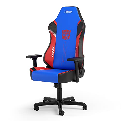 NITRO CONCEPTS X1000 Gaming Stuhl - Transformers Optimus Prime Edition - Ergonomischer Bürostuhl mit verstellbaren Armlehnen Lendenwirbelstütze - Hochwertiges PU-Leder - Gaming Sessel - Rot/Blau