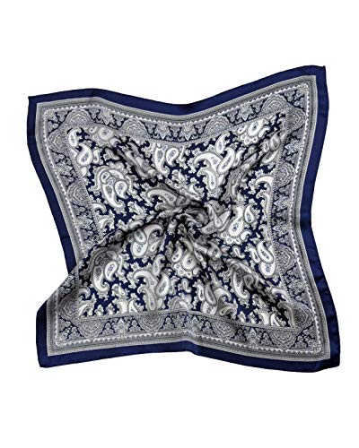 MayTree Seidentuch, buntes Halstuch für Damen aus 100% Maulbeer-Seide, quadratisch Paisley 53x53 blau