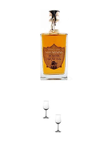 Thousand Mountains Mc Raven Single Malt Whisky 0,7 Liter + Nosing Gläser Kelchglas Bugatti mit Eichstrich 2cl und 4cl - 2 Stück