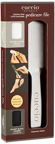 Cuccio Fußfeile, mit ergonomischen Griff, Edelstahl, inkl. 15 Blatt Feilpapier