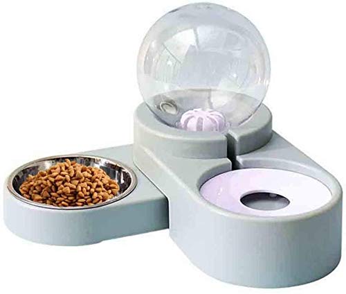 Lelesta Dogs & Cats Double Water And Food Bowl Set, Pets Feeder Spender And Anti Wet Mouth Automatic Water Feeder with Food Bowl, for Small Dogs And Cats (Blau)