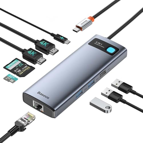 Baseus USB C Hub 4K HDMI Display, 9 in 1 USB C Docking Station 2 HDMI Dual Monitor, Gigabit Ethernet, 100W PD,SD/TF Card Reader, 3 USB, USB C Multiport Adapter for MacBook/Dell/HP/Surface/Lenovo