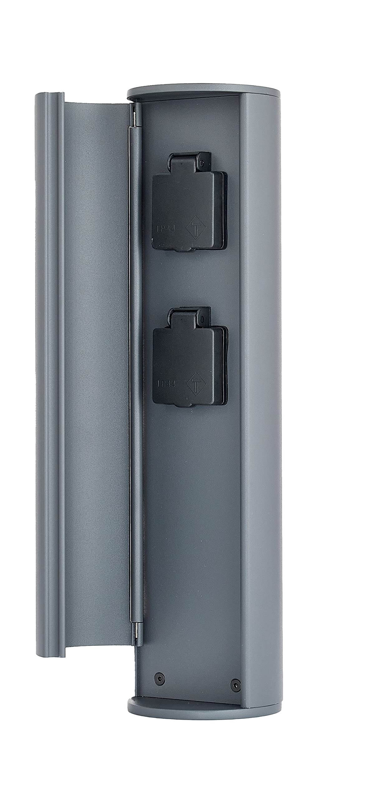 Lucande Steckdosensäule aussen 40 cm, Außensteckdose wasserdicht, 2 Steckdosen mit zusätzlicher Schutztür, spritzwassergeschützt IP44, Gartensteckdose