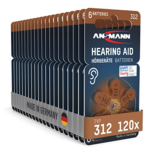 ANSMANN Hörgerätebatterien 312 (Braun 120 Stück) Typ 312 P312 ZL3 PR41 - Zink Luft 1,4V - Batterie für Hörgerät, Hörverstärker, Hörhilfe