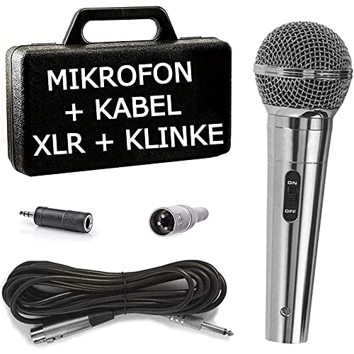 TronicXL Premium Mikrofon dynamisch - Silber - Gesang & Bühne + 5m Kabel XRL I 6,35mm I 3,5mm Klinke Mic Set Micro Gesangs Mikro dynamisches