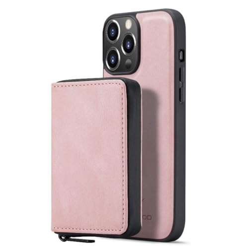 LIFEKA Abnehmbare Leder-Geldbörse mit Reißverschluss für iPhone 15 Plus 14 13 12 11 Pro X XS Max XR 7 8 Plus SE Magnetische 2-in-1-Rückseite, rosa, für iPhone XR