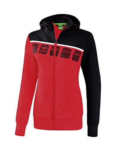 Erima Damen 5-C Trainingsjacke mit Kapuze Jacke, rot/Schwarz/Weiß, 44
