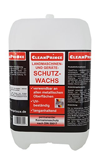 CleanPrince 5 Liter Landmaschinen und Geräte Schutzwachs Korrosionsschutz Spray Wachs Konservierung transparent | DIN 50017 | ca. 20-30 my stark | für Traktoren Pflüge Winterdienst Anhänger Maschinen