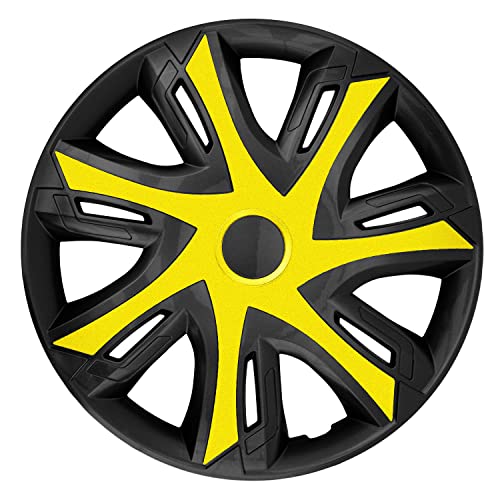 NRM N-Power Radzierblenden für Stahlfelgen Zweifarbige Radkappen Satz 4er Set Auto KFZ Fahrzeug Geeignet ür die meisten Marken und Felgen ABS-Kunststoff (Gelb/schwarz, 14")