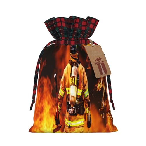 10 Stück Weihnachts-Geschenktüten Feuerwehrmann Feuerwehrmann Flamme Kordelzug Geschenktüten für Weihnachten Weihnachtsgeschenk Geschenkbeutel Urlaub Geburtstag Party