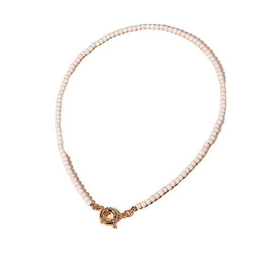 Bungsa© Perlen-Halskette Choker cremefarbene Perlen mit aufwändigem Karabinerverschluss Damen
