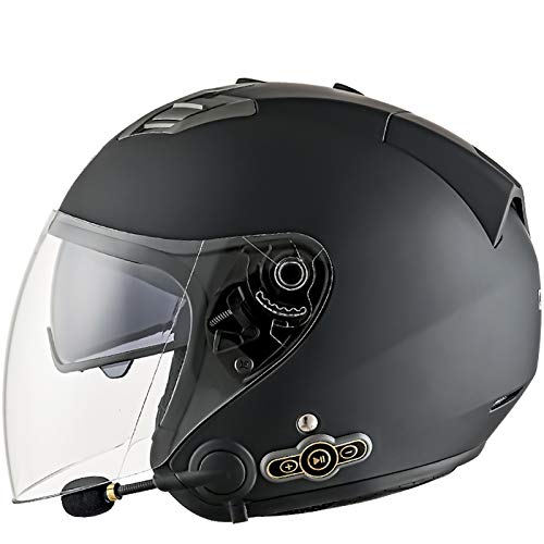 Bluetooth Motorradhelm Jethelme,3/4 Motorrad Helme mit Visier Brain-Cap Jet-Helm Roller-Helm Mofa-Helm Scooter-Helm Bobber Crash Cruiser Biker Racing Helm ECE Zertifiziert D,M