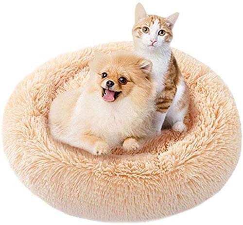 Enetos Bett Rundes Hundebetten Haustierbett katzenbett waschbar Sehr weich und bequem Ovales Doughnut Nesting Cave-Bett,geeignet für Katzen und kleine,mittelgroße Hunde(60cm Durchmesser)