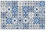 ARTland Spritzschutz Küche aus Alu für Herd Spüle 80x50 cm (BxH) Küchenrückwand mit Motiv Mosaik Fliesenmuster Abstrakt Fliesenoptik Orientalisch Blau H6ZH