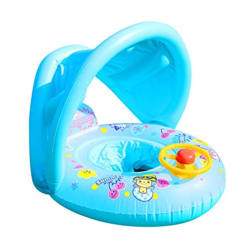 BSTCAR Baby Schwimmring mit Sitz und Sonnenschutz, Cartoon Lustig Lenkrad Schwimmring Aufblasbares Pool Spielzeug Schwimmtrainer Schwimmhilfe Spielzeug ab 1-4 Jahr