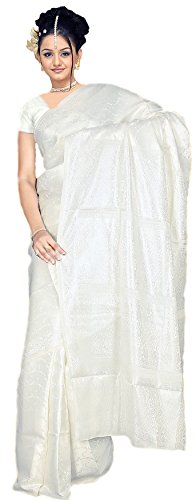 Trendofindia Indischer Bollywood Fashion Sari Stoff Damenkostüm Kleid Weiß CA122