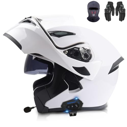 Modularer Bluetooth-Motorradhelm, DOT/ECE-geprüft, hochklappbare Motorradhelme vorne, integrierter Vollgesichts-Motorradhelm, mit Doppelvisier für Erwachsene Männer und Frauen B,XXL=63CM