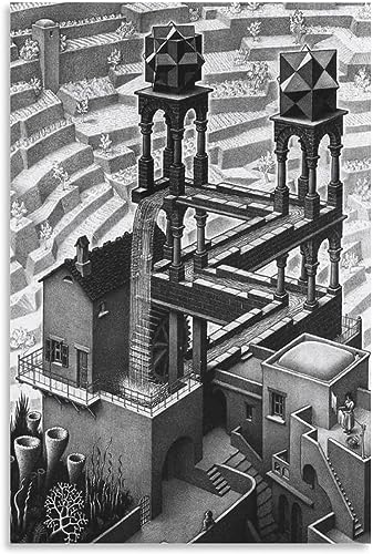 ZUREGO M.C. Escher Illusion Poster und Drucke „Wasserfall“ Wandkunst M.C. Escher Leinwandgemälde für Zuhause, Büro, Wandkunst, Dekor, Bild, 50 x 70 cm x 1, ohne Rahmen