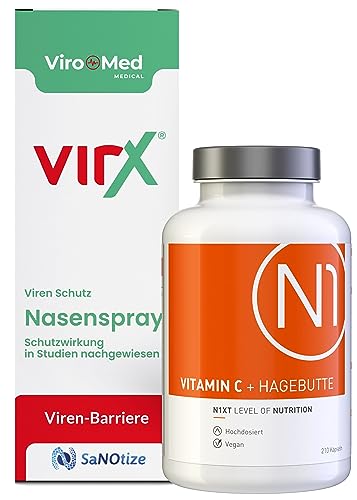 VirX Nasenspray 25 ml + N1 Vitamin C Kapseln 210 St. - der Schutz gegen Viren - mit in Studien nachgewiesener Schutzwirkung - VirX nasal spray VirX enovid