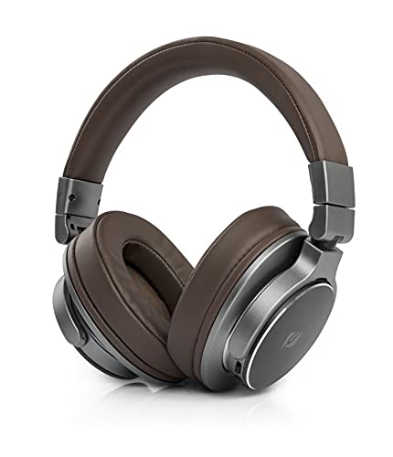 Muse M-278 BT Bluetooth Kopfhörer Over Ear, kabellose Wiedergabe bis zu 12 Stunden, faltbar, integriertes Headset, grau/braun