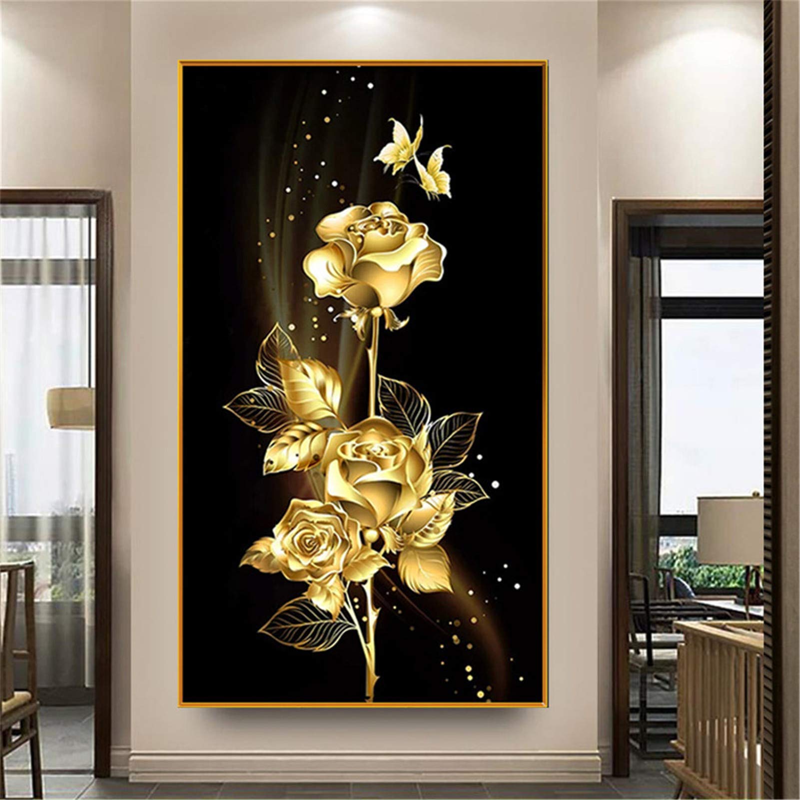 Nicole Knupfer 5D DIY Diamond Painting Set, DIY 5D Diamant Malerei, Rose, Flowers and Schmetterling Bilder Kunst Handwerk für Home Wall Decor (60x110cm)