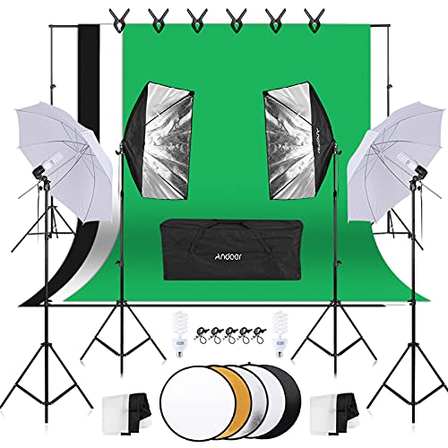 Photography Kit 1,8m * 2,7m Schwarz Weiß Grün Baumwoll-Kulissen 6 Stück Fischähnliche Halterung 2 Stück 33 Zoll Weißer Softlight-Regenschirm