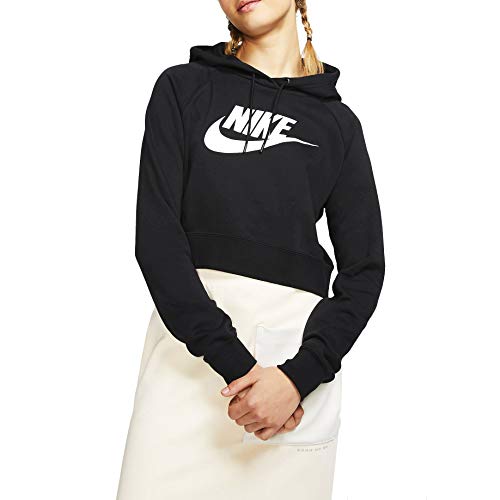 Nike Women's W NSW ESSNTL FLC GX Crop HDY Sweatshirt, Black/White, L