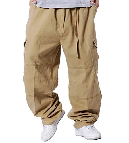 ORANDESIGNE Herren Hip Hop Hose Cargohosen Hipster Style Baggy Rap Straight Leg Loose Fit E Khaki XL