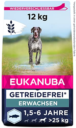 Eukanuba Hundefutter getreidefrei mit Fisch für große Rassen - Trockenfutter für ausgewachsene Hunde, 12 kg