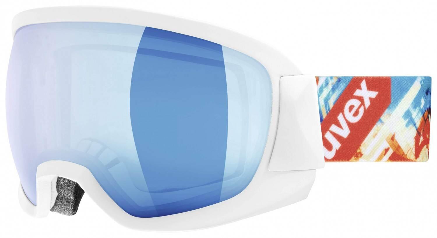 Uvex contest full mirror skibrille (farbe: 1126 white mat, mirror blue/clear (s2))