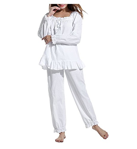 Elegant Damen Nachthemd Schlafanzüge Nachtwäsche Sleepwear Langarm Schlafanzug mit Pyjama-Hose Baumwoll