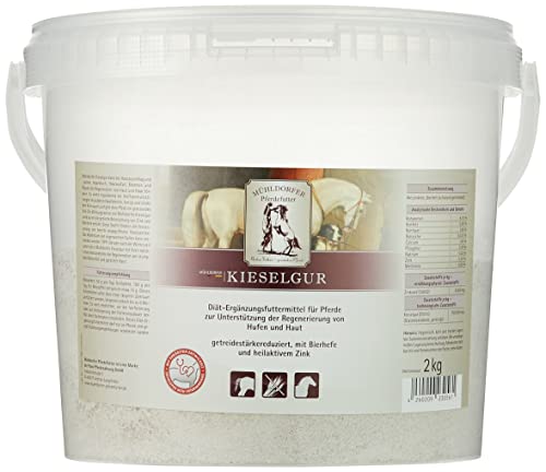 Mühldorfer Kieselgur, 2 kg, unterstützt Haut und Haar, für glänzendes Fell, getreidefrei, Ergänzungsfutter für Pferde und Ponys