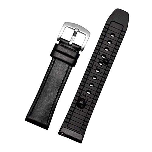 22mm Echtes Leder Dornschließe Armband Wasserdicht Armband Armband Gummiboden Armband mit Schnell Bar, 22mm Schwarz Buckle